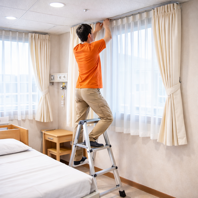 カーテン取外取付作業スタッフ募集、年間休日120日以上、服装・髪型自由、未経験OK、ユニホーム貸与 イメージ1